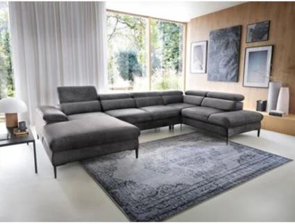 Sofá-Cama de Canto Panorâmico de Veludo Cinza Antracite Sepina de PASCAL MORABITO (75 x 353 x 214 cm)