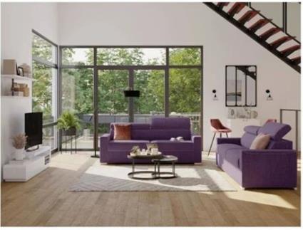 Sofá Cama Vizir LINEA SOFA (Violeta - Tecido e Veludo - 196x94x100 cm/Dimensões da cama: 140-159 cm)