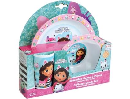 Fun House Gabby And The Magic House Refeição Conjunto Incluindo 1 Vidro De 220 Ml, 1 Prato Ø 22 Cm E 1 Taça Ø 16 Cm Para Microondas