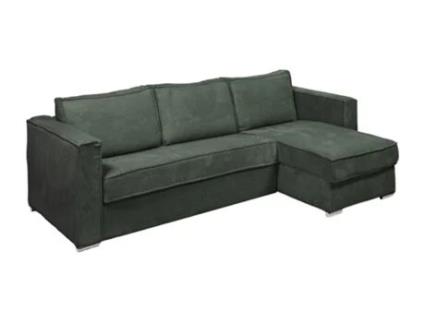 Sofá-cama de canto com abertura italiana e reversível em veludo verde 140 cm Cama 22 cm Colchão Loreto VENTE-UNIQUE