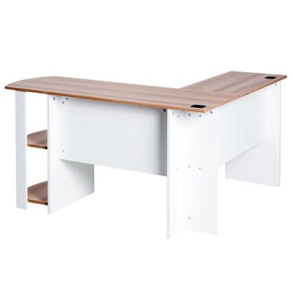 Mesa de Computador PC Escritório para Oficina Casa Tipo Esquineira Forma L com Estantes Madeira - 136x130x72cm