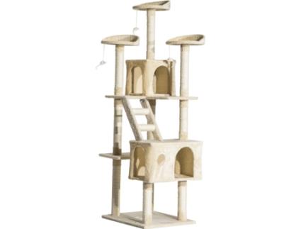 Arranhador para Gatos tipo Centro de Atividade com Árvore e Poste para Arranhar– Cor: Bege - 60 x 50 x 180 cm