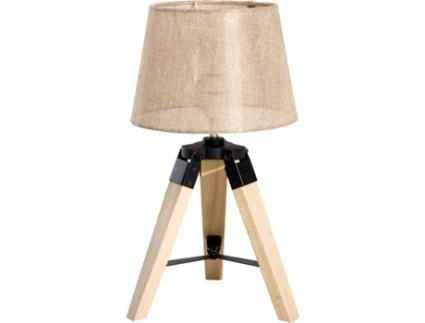 HomCom Candeeiro de Mesa Moderno e Original, com Base Tripé de Madeira e Abajur de Tecido de Linho - 24x24x45cm