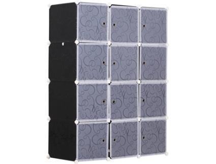 HOMCOM Guarda-roupa Modular Prateleiras De Plástico 12 Cubos com Portas para Armazenamento de Roupas Guarda-roupa Armário Organizador para Brinquedos de Armazenamento e Montagem de Livros em bricolage 111x47x145cm