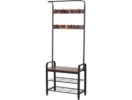 HOMCOM Cabide Cabide de metal Sapateira 3 Prateleiras 8 Ganchos Cabide para Sapatos Roupas para Entrada do Corredor 72x34x185cm