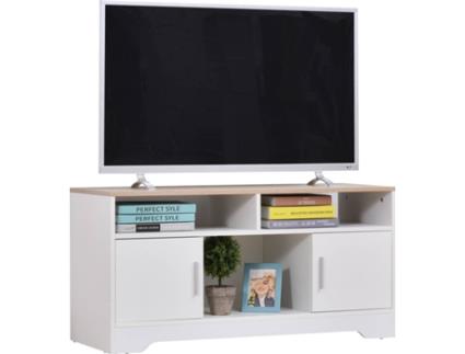 HOMCOM Armário de TV Grande Espaço de Armazenamento Prateleiras Abertas 105x40x52 cm Branco
