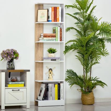 Estante de Armazenamento com 5 Prateleiras Estante Multiuso para Escritório 45x21x170cm Branco e Carvalho