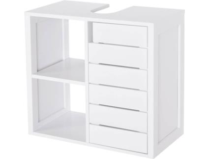 Kleankin Armário de Banheiro Baixo com Prateleiras e Armário 60x30x54 cm Branco