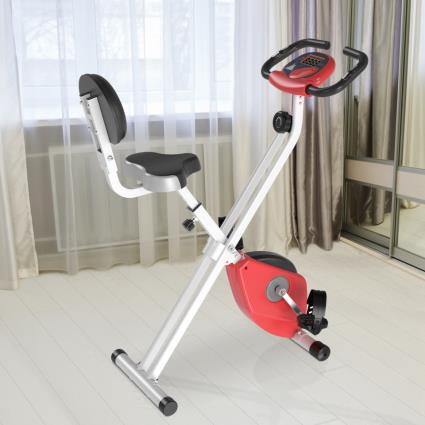 HOMCOM Bicicleta Estática Dobrável com assento ajustável Ecrã LCD Aço 43x97x109 cm Vermelho