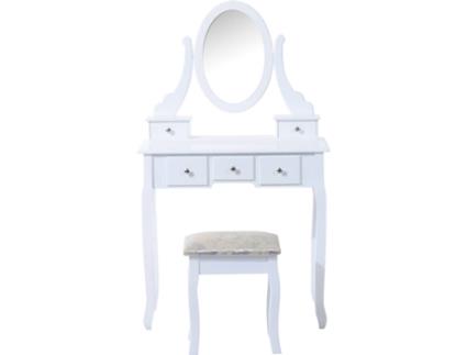 Homcom Toucador de Maquilhagem com Banquinho - Cor: Branco - MDF e Madeira Maciça - 80 x 40 x 140 cm