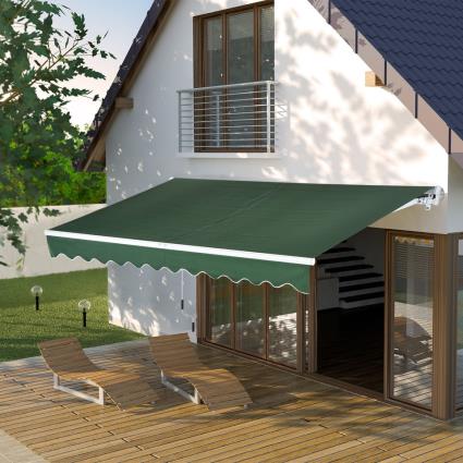 Outsunny Toldo de Alumínio Manual Dobrável com Manivela para Varanda Pátio Jardim e Terraço Tecido de Poliéster 280g / m² - Verde Escuro - 4x2.5m