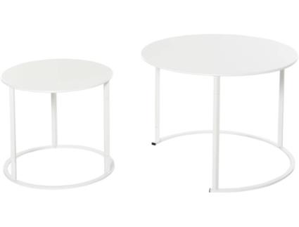 Conjunto de 2 Mesas de Jardim OUTSUNNY Branco (Metal - 70x70x50cm)