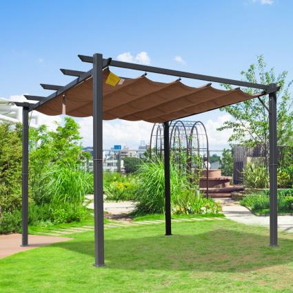 Outsunny Pérgola de Alumínio Gazebo Carpa 3x3m para Jardím Pátio ou Terraço com Teto Retrátil Tecido Poliéster Resistente à Água e UV