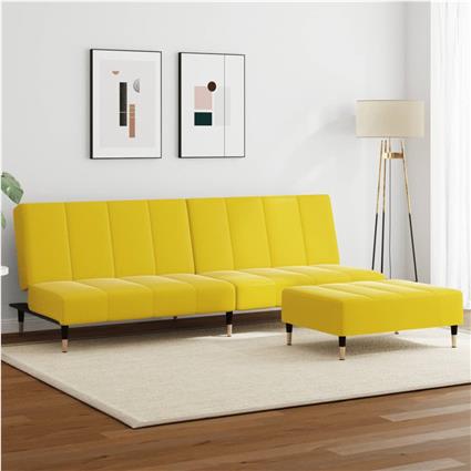 vidaXL Sofá-cama 2 lugares c/ apoio de pés veludo amarelo