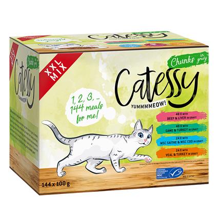 XXL Catessy pedaços em molho ou gelatina 144 x 100 g - Pack económico - XXL Misto com 4 variedades em molho