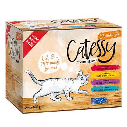 XXL Catessy pedaços em molho ou gelatina 144 x 100 g - Pack económico - XXL Misto com 4 variedades em gelatina