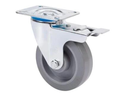 Roda Giratória Placa Travão 10Zvfd125-Pgr Borracha Elástica Cinza Eixo Rolos ALEX