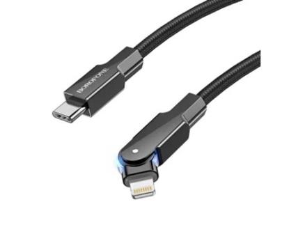 Borofone Cabo USB Fornecimento de energia de 27 W - Conector entrançado de 1,2 m com rotação de 180° Preto