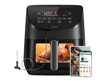Fritadeira de ar Chefree AF500 1700 W 6,5 L com termómetro inteligente, 8 funções de cozedura, aquecimento rápido a 230 °C e lembrete de agitação