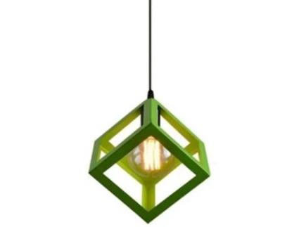 Lustre Contemporâneo E27, Luminária Quadrada de Metal para Teto Verde