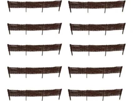 Conjunto De 10 Orlas De Jardim - 100 Cm X 20 Cm - Natural - Feito À Mão - Para Canteiros, Hortas, Canteiros - Vedações De Jardim