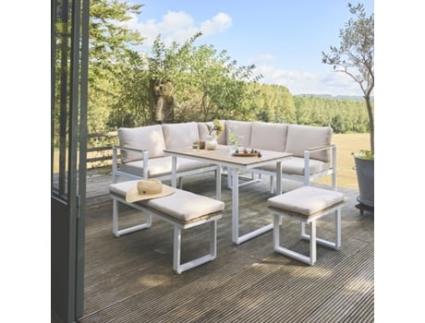 Conjunto de jardim em madeira de acácia e alumínio de 8 lugares, Branco