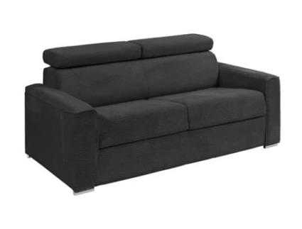 Sofá-cama de 3 lugares com abertura italiana de veludo cinza com somier de lâminas de 140 cm e colchão de 18 cm Vizir