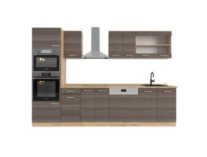 Cozinha R-Line, 300cm com armário alto, PT Carvalho, cinza nobre/carvalho dourado VICCO