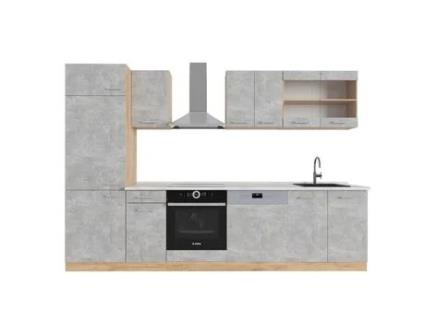 Cozinha R-Line, 300cm, PT Mármore, Betão/força de ouro Carvalho VICCO