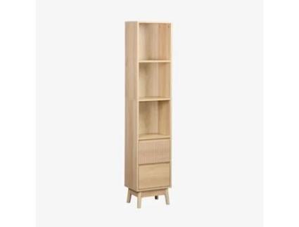 Coluna De Armazenamento Decoração Madeira, 3 Prateleiras 2 Gavetas, Natural