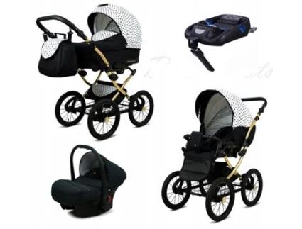 Carrinho de Bebé Multifuncional BABYLUX MARGARET GOLD 4 Em 1 -Black Dots - Ajustável e dobrável Construção leve em alumínio - Acessórios