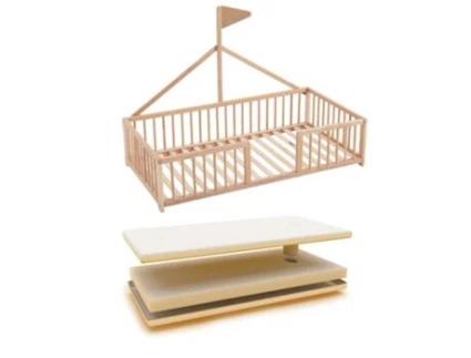 Cama Tepee Apache Wonderland Montessori 140X70 em Madeira de Faia e Cor Natural Colchão Higiénico Ternum