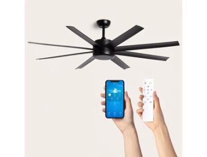 Ventilador de Teto Silencioso Hydra Preto 157Cm Motor Dc Controle Remoto Sem Luz Wifi: Sim TECHBREY