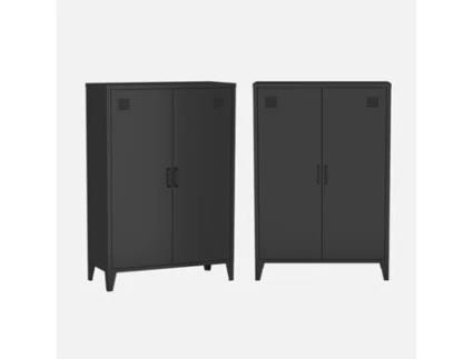 Cómoda/Guarda-roupa de Metal 2 Portas, Conjunto de 2, Preto