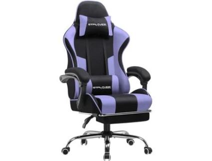 Cadeira De Escritório Gtplayer Para Jogos, Em Tecido, Ergonómica, Com Apoio Para Os Pés, Apoio De Cabeça E Almofada Lombar, Roxo