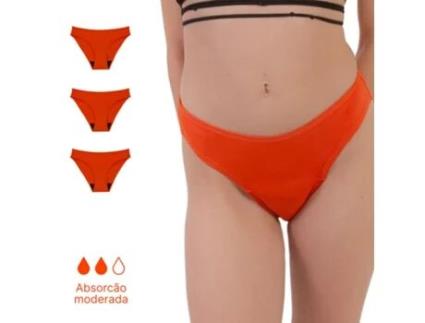 Pacote De 3 Biquíni Menstrual Clássico Para Adolescentes Laranja Fluxo Normal Ecowoman
