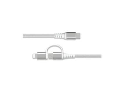 Force Power cabo reforçado 2 em 1 USB-C / Lightning MFi para USB-C, 3 A, PD 60 W, 1,2 m, branco