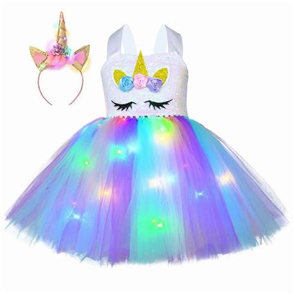 Princess Tutu Princesa Tutu LED Unicórnio Vestido para Meninas Arco-íris Light Up Costumes XL(7-8Y)