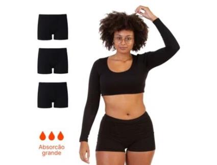 Conjunto De Boxers De Mulher Ecowoman Menstruais Pretas Fluxo Preto - 3pcs (xl)