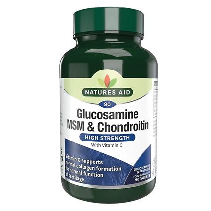 Natures Aid Glucosamine 500mg MSM 500mg Chondroitin 100mg (com Vit C), 180 Abas