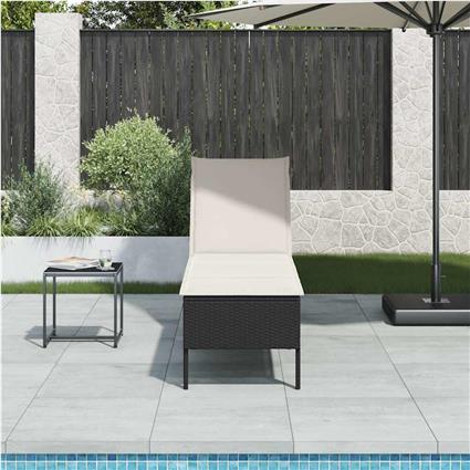 vidaXL Espreguiçadeira com almofadão 55x200x44 cm vime PE preto