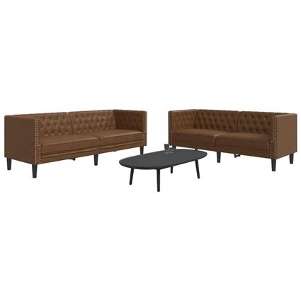 vidaXL 2 pcs conj. de sofás chesterfield camurça artificial castanho