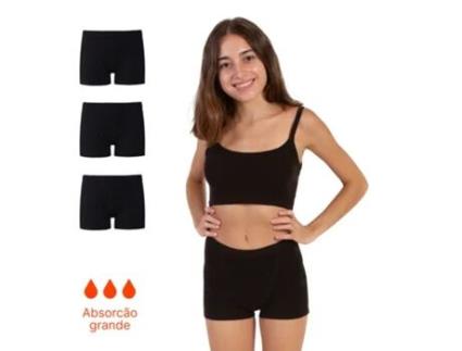 Boxers De Menina Ecowoman Menstruais Fluxo Pesado Preto (s)