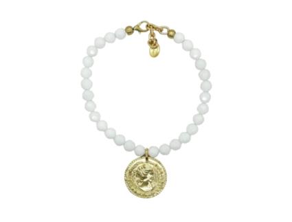 Colar de Cristal Branco e Moeda Gd de Ouro GLORIA MAGO