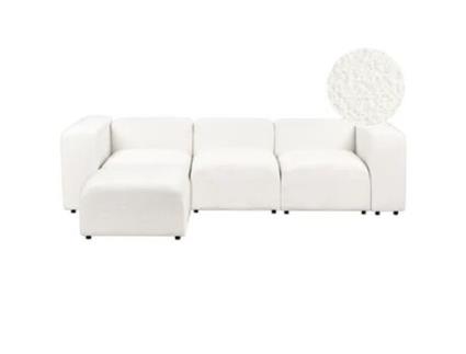 Sofá e repousa-pés estofado em tecido bouclé moderno BELIANI Falsterbo de Bouclé Branco 278x105x70