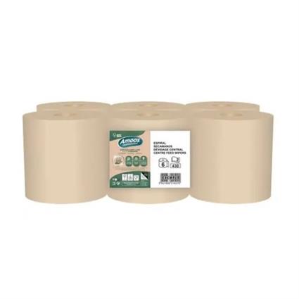 Rolo Espiral 124mx17,9cm 32g 2Fls Amoos Naturally Soft Picotado Pasta Crua Pack 6un