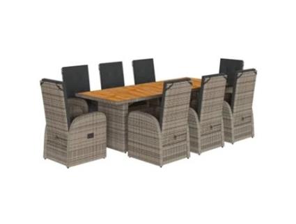 9 Peças Conjunto De Jantar Para Jardim Com Almofadões Vime Pe Cinza Clicnbuy