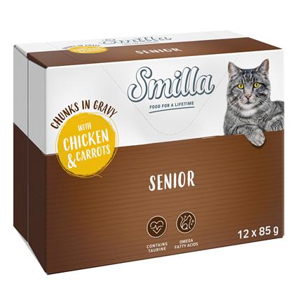 Smilla Senior Pedaços em molho com legumes - Frango e cenouras (24 x 85 g)