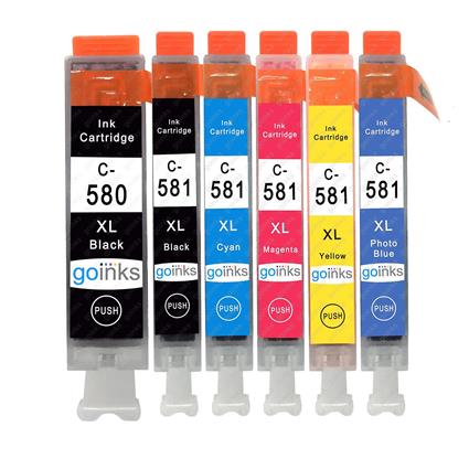 Go Inks 1 Conjunto de 6 cartuchos de tinta para substituir Canon PGI-580 & CLI-581 Compatível/não-OEM de Tintas Go (6 tintas) Preto/Ciano/Magenta