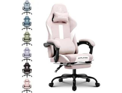 Cadeira GTPLAYER Gaming, Cadeira de Escritório Respirável, Tecido, Cadeira de Secretária Ajustável e Giratória com Apoio para os pés, Rosa